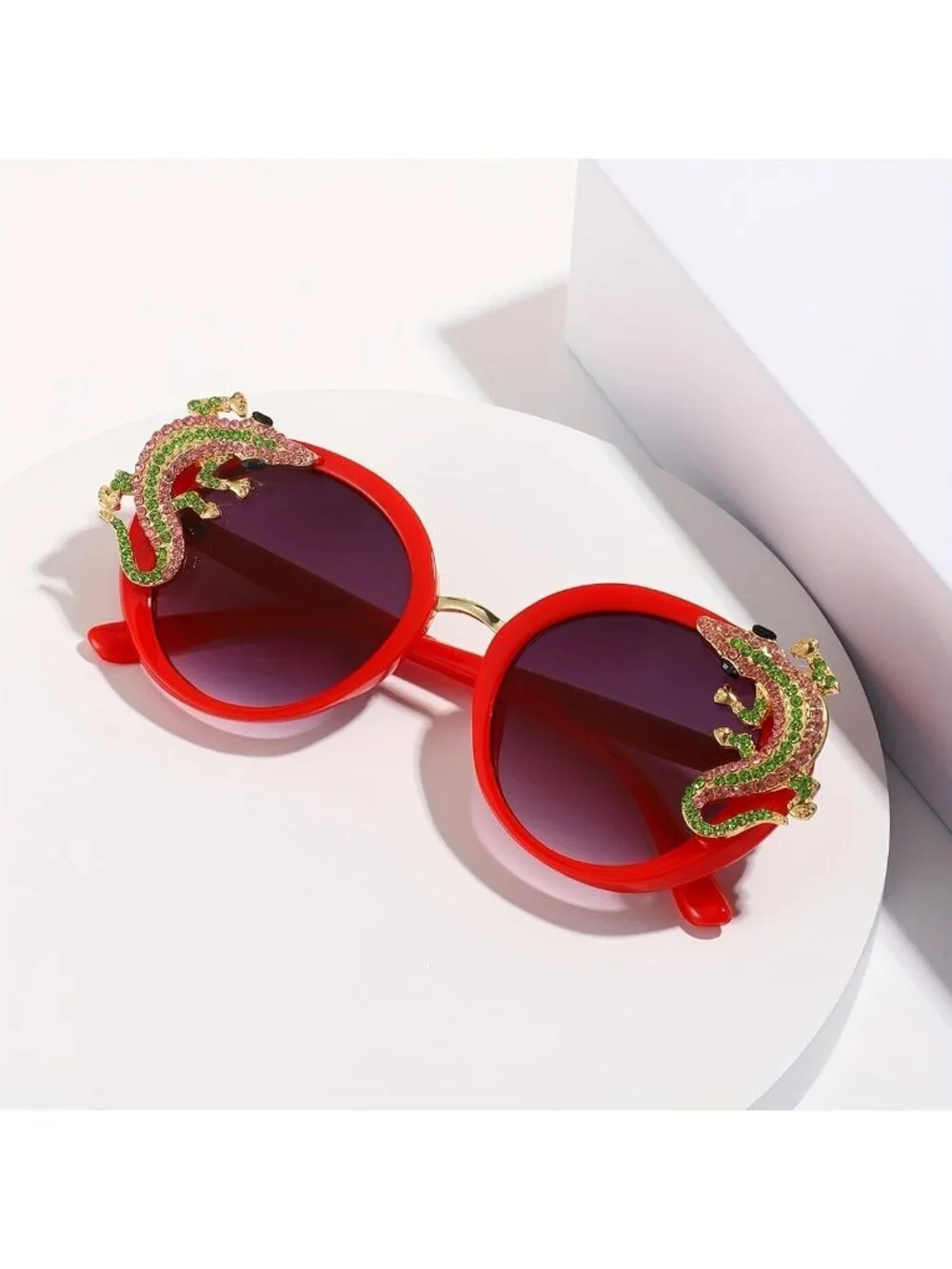 Women's Sparkling Animal Oval Frame Fashion Sunglasses Elegant Everyday Wear Red